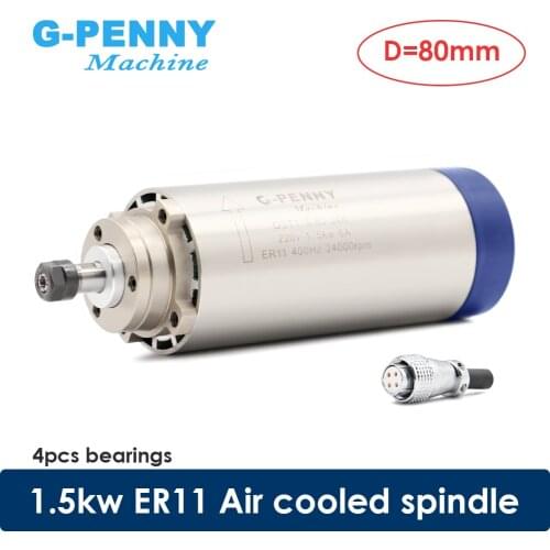 New arrival! 1.5kw ER11 air cooled spindle 80mm diameter 4 pcs bearings 24000rpm air cooling CNC milling spindle accuracy 0.01mm