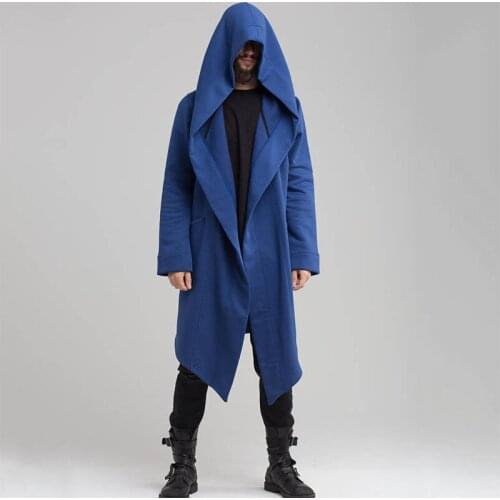 Unisex Loose Solid Pocket Loose Jacket Outwear Tops Men Women Autumn Casual Gothic Hooded Long Cardigan Coat