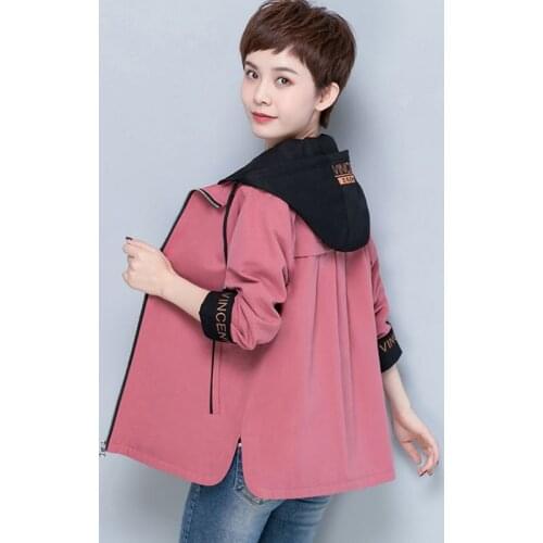 Womens Trench Coat New Spring Autumn Coat Korean Plus Size 5XL Short Hooded Overcoat Female Windbreakers Casual Tops Outerwear