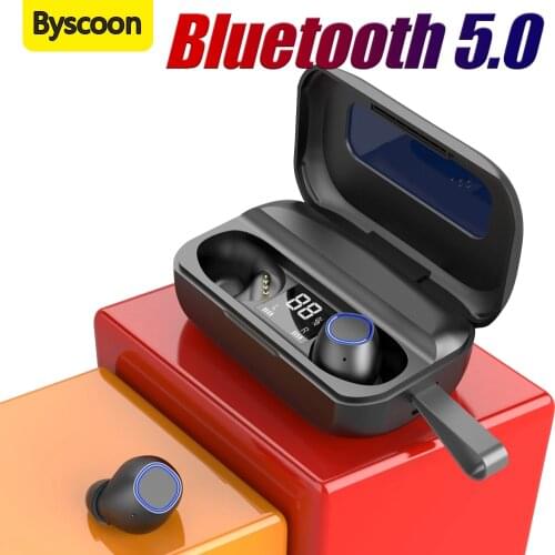Byscoon TWS Bluetooth Noise Cancelling Earphones 1800mAh Charging Box Wireless Headphone Stereo Sport Waterproof Earbuds Headset