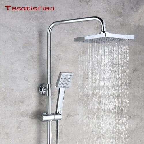 Universal Square Chrome Hand-held Showerhead Water-saving ABS Spray Rain Shower Head Top Shower Bathroom Accessories Set