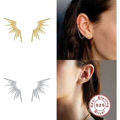 CANNER Earrings For Women Real 925 Sterling Silver Personality Line Sun Rays Stud Earrings Zircon Korean Jewelry Aretes De Mujer