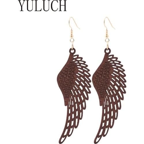 YULUCH Personality wood wings pendant earrings woman art carved wooden jewelry birthday present all-match girl earring party