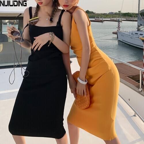 Womens Dress 2021 Summer Spaghetti Satin Long Woman Sleeveless Venus Dress Female Party Square Collar Solid Mujer Vestidos