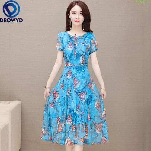 2021 Women Summer Dress Fashion Print Chiffon Beach Dress Female Short-sleeved O-neck Korean Loose 5XL Plus Size Dress Vestidos