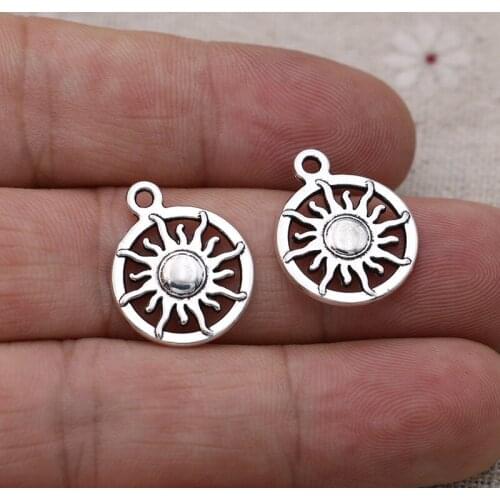 30pcs Antique Silver Plated Sun Star Face Charms Pendants for Jewelry Making Bracelet Earrings DIY Accessories Craft 16mm