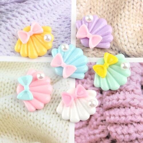 40Pcs Cartoon Pearl Bows Color Seashell Resin Ornaments DIY Craft Supplies Kids Hair Accessories Materials Embellishments Arts