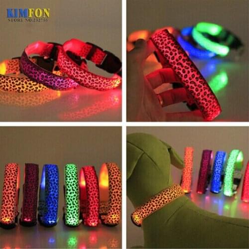 500Pcs/Lot Pet Dog Leopard Nylon Safety LED Collar Colorful Flash Light Neck