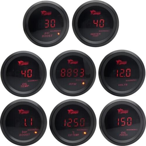 52mm Boost Gauge/Water Temp/Oil Temp/Oil Press/Voltage/Tachometer Gauge Digital Red led Black Case