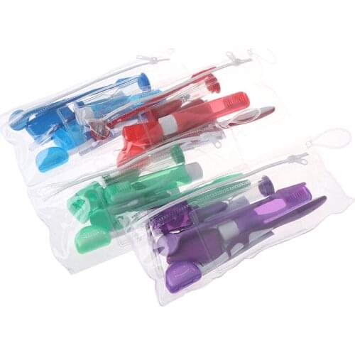 8Pcs/Set Dental Teeth Orthodontic Kits Oral Cleaning Care Whitening Tool Suit Interdental Brush Floss Thread Wax Mirror 4 Colors