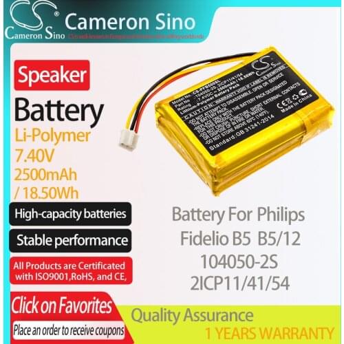 CameronSino Battery for Philips Fidelio B5 B5/12 fits Philips 104050-2S 2ICP11/41/54 Speaker Battery 2500mAh/18.50Wh 7.40V Black
