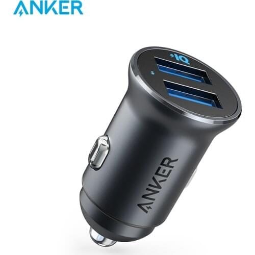 Anker Car Charger, Mini 24W 4.8A Metal Dual USB Car Charger, PowerDrive 2 Alloy Flush Fit Car Adapter with Blue LED