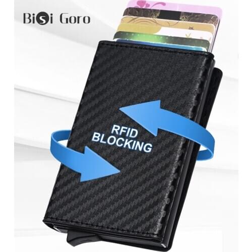 BISI GORO Rfid Smart Wallet Credit Card Holder Metal Thin Slim Men Purse Pass Secret Pop Up Minimalist Security Small Coin Purse