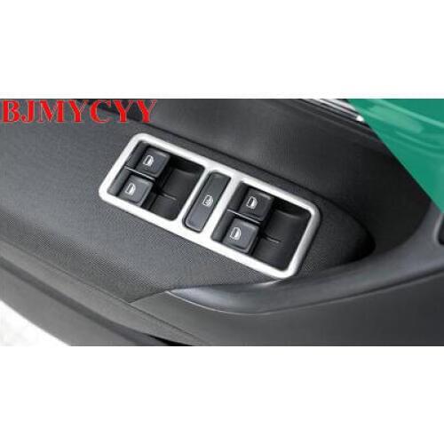 BJMYCYY Cover case stickers For VW POLO 2012-2016 Trim 4 PCS DIY Car Styling Stainless Steel Interior Door Window Lift Switch
