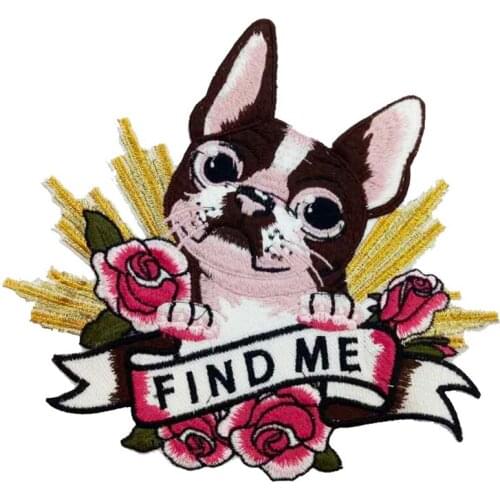 Animal Cute Dog with Flowers Large Appliques Sewing on Embroidery Patches for DIY Craft Clothing Stickers Backpack Hippie Patch