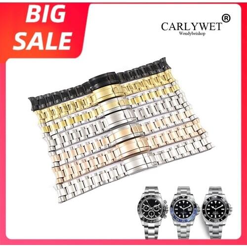 CARLYWET 20mm Black Solid Curved End Screw Links Clasp 316L Steel Watch Band Bracelet For Rolex OYSTER Subamriner Daytona GMT