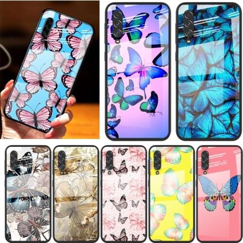 Pink Butterfly Fly For Samsung Note 20 10 9 8 Ultra Lite Plus 5G A70 A50 A40 A30 A20 A10 Tempered Glass Phone Case