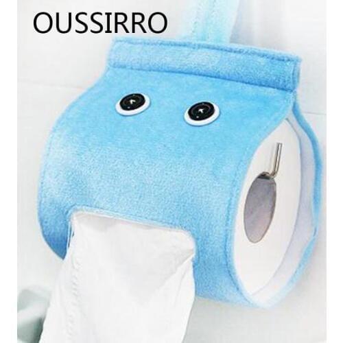 Home Cute Cartoon Toilet Paper Holder With Sling Cloth Storage Shelf For Kitchen Roll Paper Storage Rack Bathroom Accessories