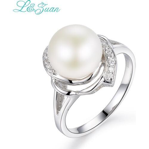 I&Zuan White Cultured Freshwater Pearl Rings for Women S925 Sterling Silver Jewelry Trendy Fashion Ring Pearl Jewelry Hot Gifts