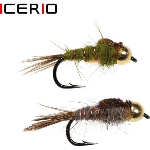ICERIO 6PCS Brass Bead Head Hare’s-Ear Nymph Trout Fly Fishing Lure Baits