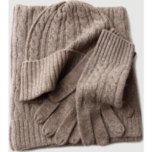 Three Pieces Cashmere Hat Scarf Gloves Set Knitted Warm Thick Cap Winter 2019 Luxury Brand Knit Wool Hat Cap