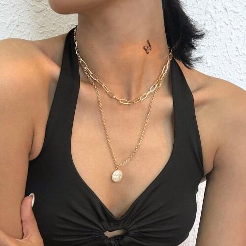 Lalynnly Round Vintage Simulation Pearl Pendant Necklace Female Choker Chain For Girlfriend Necklace Trendy Jewelry Gift N8577