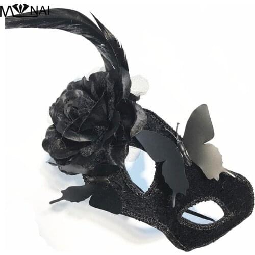 Gothic Black Rose Feather Masks Masquerade Halloween Christmas Butterfly Party Mask Girls Half Face Masked Princess Vintage