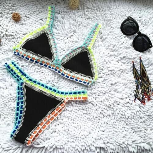 Micro Bikini 2020 Women Handmade Crochet Knit Swimwear Halter Patchwork Bathing Suit Swimsuit Biquini Thong Bikini traje de bano