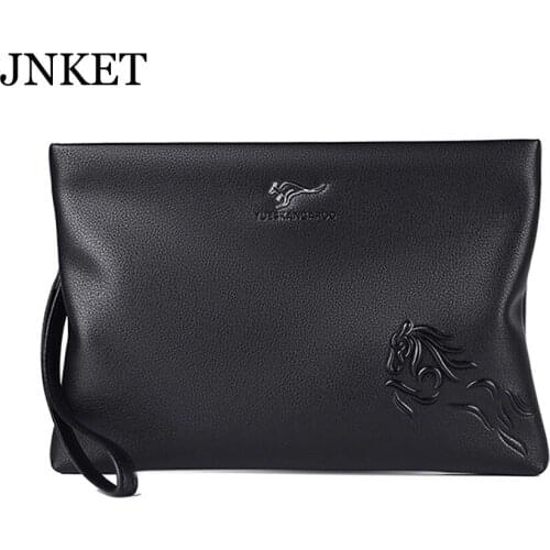 JNKET New Fashion Soft PU Leather Mens Clutch Handbag Large Capacity Clutch Bag Zipper Clutch Long Wallet Business Bag