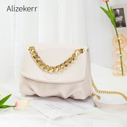Soft Fold PU Crossbody Bag For Women 2021 New Korean Chic Thick Metal Chain Shoulder Bag Female High Quality Purses Fashionable