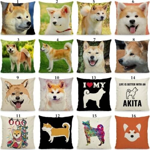 XUNYU Cute Akita dog pillow case animal throw pillow cover sofa chair car cushion cover 45x45cm DWG008