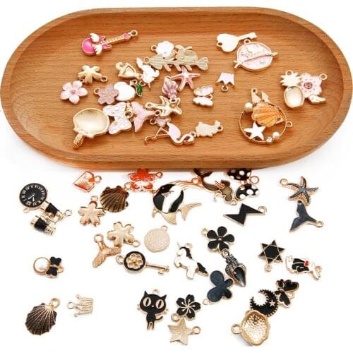 10pcs Mixed Pattern Color Drop Oil Alloy Small Pendant Jewelry Accessories DIY Crafts Arts Earring Necklace Ornament Materials