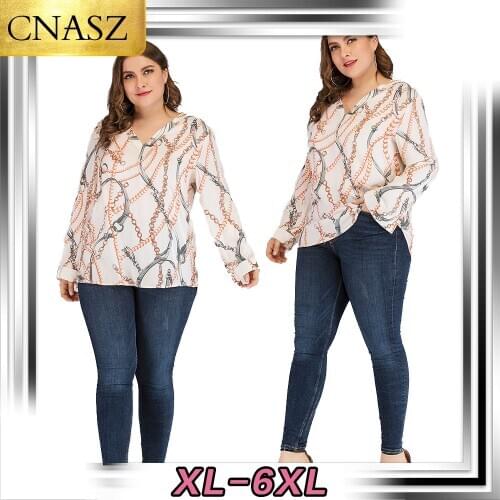Plus size New Fashion Women Long Sleeve Shirt Stitching Casual Print V-Neck Clothes