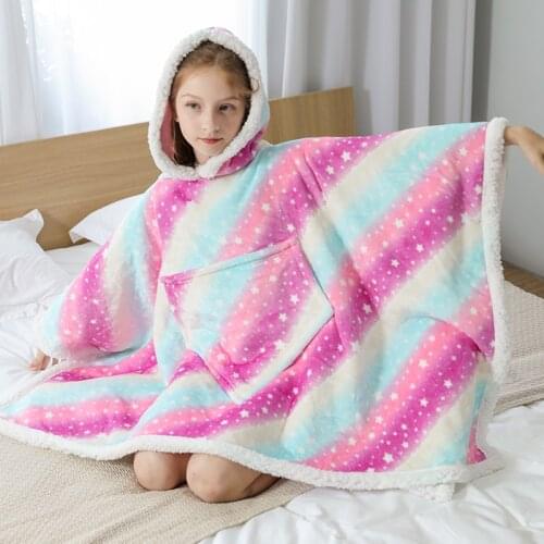 2021 New Winter Girl Homewear Warm Thicken Oversized Sleepwear Kids Hoodie Plush Fleece Hooded Sherpa Blankets Height 120-160cm