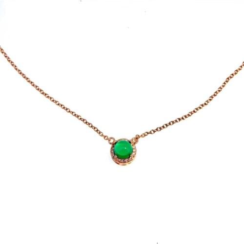 Natural green chalcedony necklace natural gemstone pendant necklace S925 silver Elegant Lovely round girl gift fine jewelery