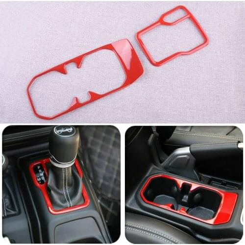 CITALL 2Pcs ABS Gear Shift Panel + Water Cup Holder Cover Trim Fit For Jeep Wrangler JL JLU 2018 2019 2020 Left Hand Drive