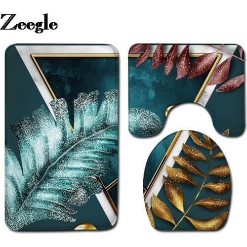 Pastoral Style Bathroom Carpet Rug Washable Bath Mat Flannel Toilet Mat Toilet Seat Cover Mat and Non-slip Floor Carpet Set