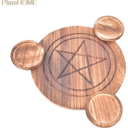 Pentacle altar plate wooden Triquetra Divination Wicca ceremony Accessories Astrology Pentagram wood Candlestick table