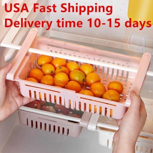 Fast Shipping Adjustable Stretchable Refrigerator Organizer Drawer Basket Drawers Fresh Spacer Layer Food Storage Rack