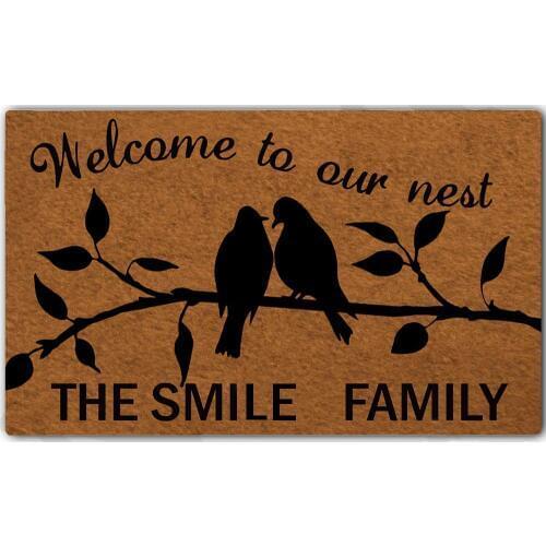 Custom Rubber Door Mat Welcome to Our Nest The Smile Family Door Mat Indoor Outdoor Decorative Doormat