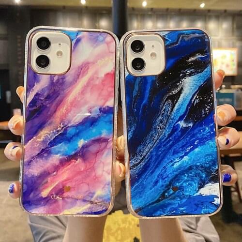 Luxury Marble Case For iPhone 11 12 Pro Max Case Painting Plating Cover For iPhone 12 Mini XR X XS Max 7 8 Plus SE 2 Soft Coque