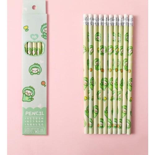 With Eraser 10Pcs/Set Practical Kids Writing Scribbling Pencils Harmless Circular Pens Unsharpened for Doodling