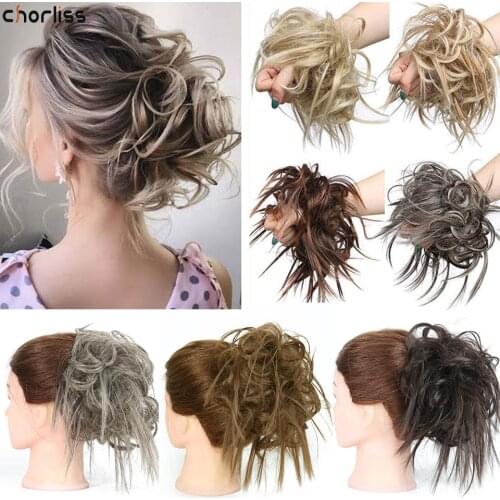 Synthetic Messy Bun Tousled Hairpiece Elastic Band Chignon Hair Synthetic Hairpiece Mixed Color Curly Scrunchie Hair For Women