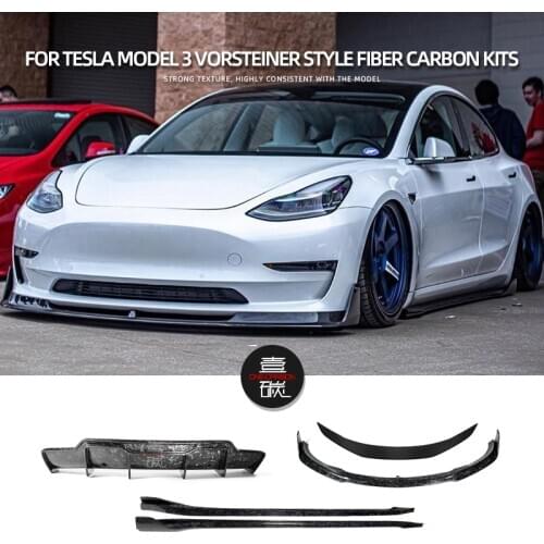 Front Lip Rear Lip Sise Skirts Spoiler For Tesla Model 3 Vorsteiner style Fiber Carbon Kits