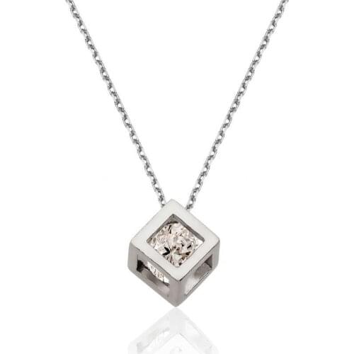 Tevuli 925 Sterling Silver Cube Single Stone Lady Necklace