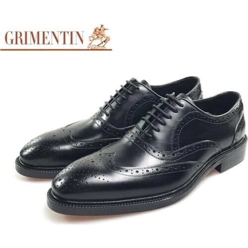Grimentin Genuine Leather Oxford dress Shoes For Men Italian Formal Dress Shoes Lace Up Black Business