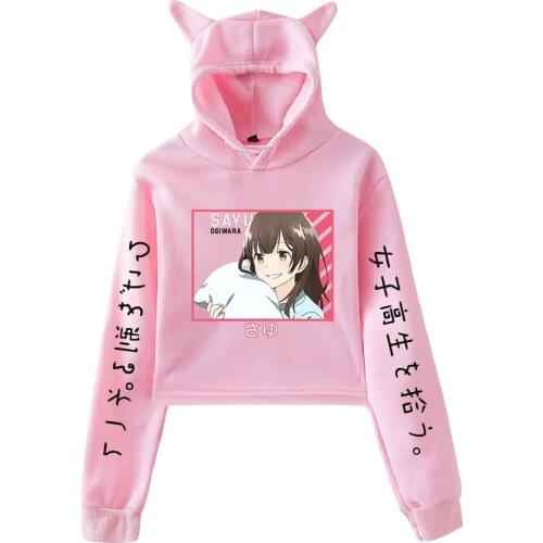 Higehiro Print Cat Cropped Hoodies Girl Long Sleeve Hooded Pullover Crop Tops Sweet Sexy Loose Tide Streetwear Casual Style