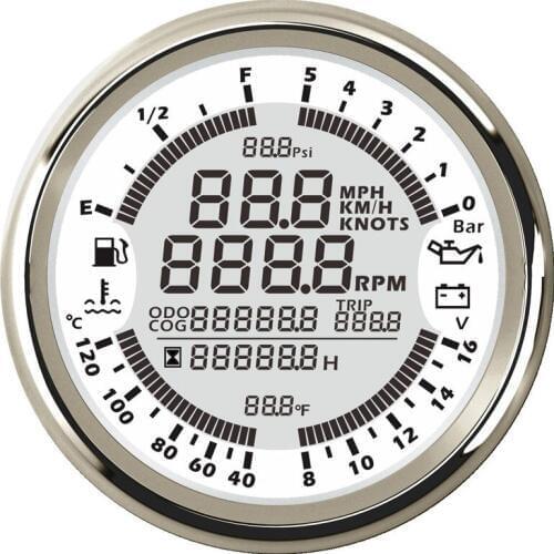 Universal 85mm 6 in 1 Multifunctional Gauge Digital Speedometer Fuel Level Gauge Oil Pressure Volt Tachometer fit Boat Car