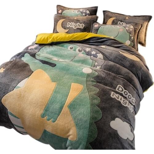 Thickened coral fleece four-piece bedding winter fleece warm crystal velvet flannel French Lairong quilt cover sheets