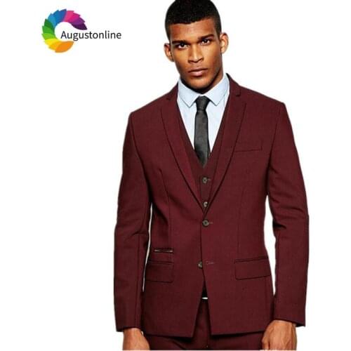 Vintage Custom Made Burgundy Men Suits Wedding Suits Groom Tuxedo Fit Prom Wear Man Blazer 3Piece Jacket Pants Vest High Street